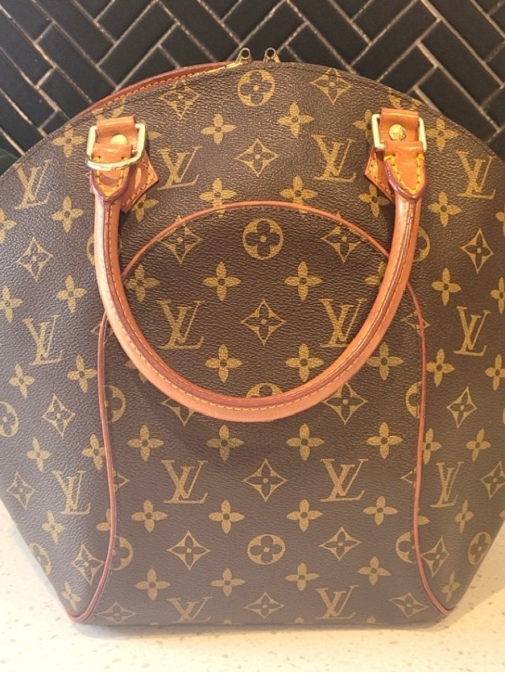 Genuine Louis Vuitton Brown Monogram Ellipse PM - Monogram Canvas with Tan Trim
